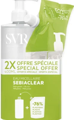 Acqua Micellare SVR Sebiaclear + Refill, viso e occhi