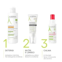 A-Derma Exomega Allergo Balsamo emolliente Cosmetico Sterile® 200ml, Riduce del 77% la sensazione di prurito, Pelle secca a tendenza atopica