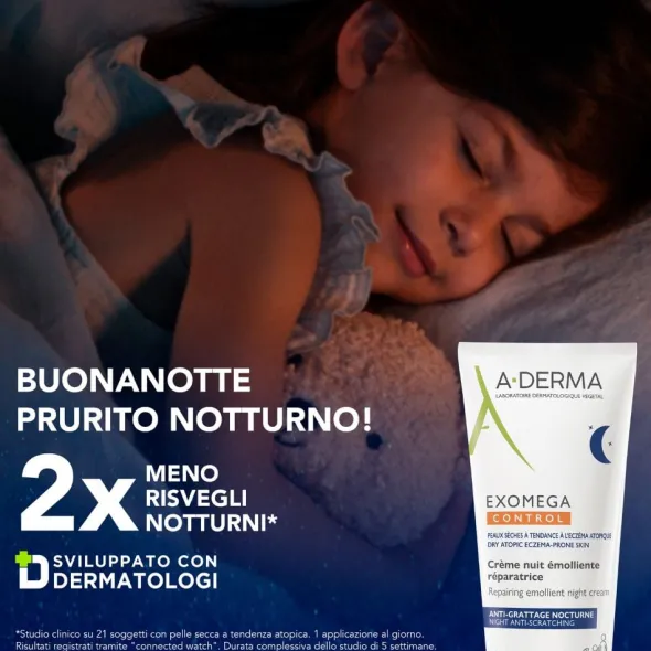 A-Derma Exomega Control Crema Notte emolliente ristrutturante, Lenisce la sensazione di prurito notturno, aiuta a ritrovare il sonno, Pelle secca a tendenza atopica, 200ml