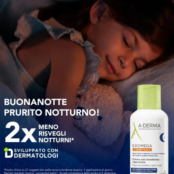 A-Derma Exomega Control Crema Notte emolliente ristrutturante, Lenisce la sensazione di prurito notturno, aiuta a ritrovare il sonno, Pelle secca a tendenza atopica, 400ml