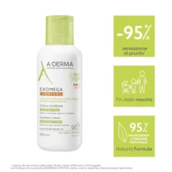 A-Derma Exomega Control Crema emolliente Anti-grattage 400ml, Lenisce la secchezza, gli arrossamenti e la sensazioni di prurito, Pelle secca a tendenza atopica