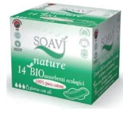 Assorbenti bio con ali Soavi, cotone biologico 14 pezzi