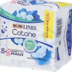 Assorbenti Lines Cotone Bio Ultra Notte con ali, 10 pezzi
