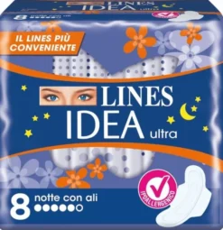 Assorbenti Lines Idea Ultra Notte con ali, 8 pezzi