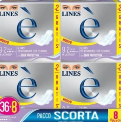 Assorbenti Lines È Quadri con Ali, 4x36+8 pezzi