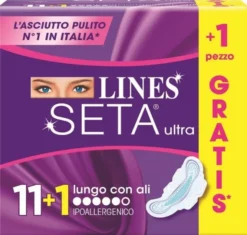 Assorbenti Lines Seta Ultra Lunghi con ali, 12 pezzi