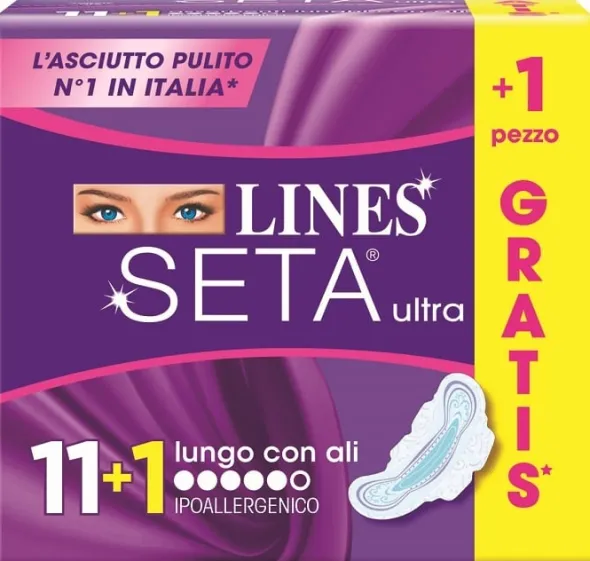 Assorbenti Lines Seta Ultra Lunghi con ali, 12 pezzi