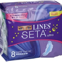 Assorbenti Lines Seta Ultra Notte con ali, 8 pezzi