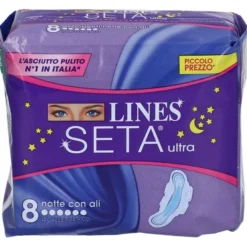 Assorbenti Lines Seta Ultra Notte con ali, 8 pezzi