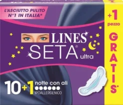 Assorbenti Lines Seta Ultra Notte con ali, 11 pezzi
