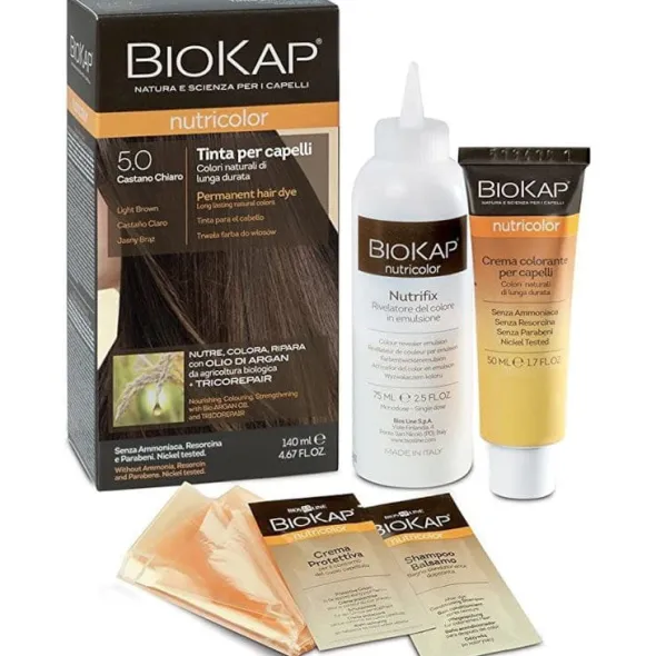 BIOKAP NUTRICOLOR 5,0 CASTANO CHIARO TINTA TUBO + FLACONE