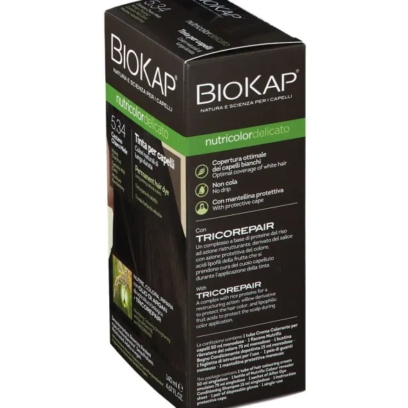 BIOKAP NUTRICOLOR DELICATO 5,34 CASTANO CHIARO MIELE TINTA TUBO + FLACONE