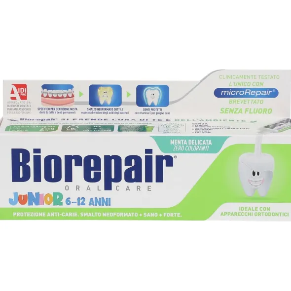 BIOREPAIR ORAL CARE JUNIOR 6-12 ANNI DENTIFRICIO PROTEZIONE ANTI CARIE SMALTO NEOFORMATO ALLA MENTA DELICATA 75 ML