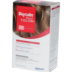 BIOSCALIN NUTRICOLOR PLUS 7 BIONDO CREMA COLORANTE 40 ML + RIVELATORE CREMA 60 ML + SHAMPOO 12 ML + TRATTAMENTO FINALE BALSAMO 12 ML
