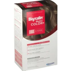 BIOSCALIN NUTRICOLOR PLUS 6 BIONDO SCURO CREMA COLORANTE 40 ML + RIVELATORE CREMA 60 ML + SHAMPOO 12 ML + TRATTAMENTO FINALE BALSAMO 12 ML