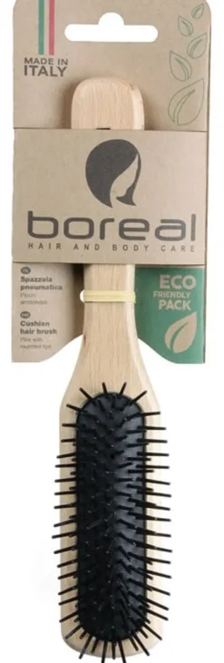 BOREAL SPAZZOLA CAPELLI PNEUMATICA LEGNO NATURALE RETTANGOLARE PICCHI PLASTICA