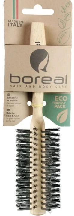 BOREAL SPAZZOLA CAPELLI RULLO GRANDE LEGNO NATURALE SETOLE NATURALI