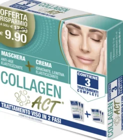 COLLAGEN ACT TRATTAMENTO VISO 2 FASI MASCHERA ANTI AGE ELASTICIZZANTE 3 PEZZI DA 15 ML + CREMA IDRATANTE LENITIVA ELASTICIZZANTE 3 PEZZI DA 5 ML