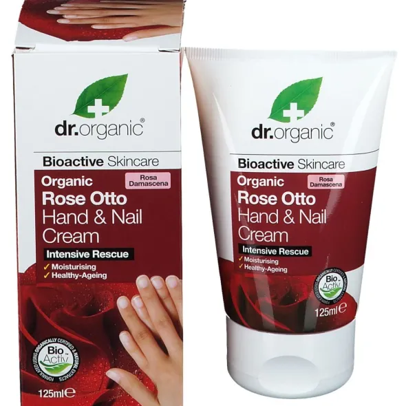 Crema Mani Dr Organic Rose Otto con Aloe e Vitamina E, 125ml