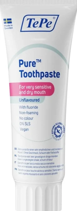 Dentifricio TePe Pure gusto neutro al fluoro, gengive sensibili