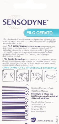 Filo interdentale cerato Sensodyne con fluoro, gusto menta