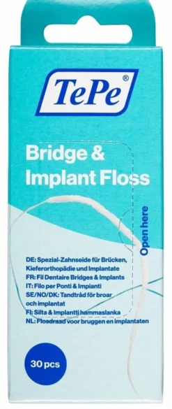 Filo interdentale TePe Bridge & Implant Floss, 30 pezzi