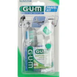 GUM TRAVEL KIT VIAGGIO 1 SPAZZOLINO PIEGHEVOLE GUM TRAVEL + 1 DENTIFRICIO VIAGGIO 12 ML + 1 ROCCHETTO FILO INTERDENTALE 10MT + 2 SCOVOLINI GOMMA GUM SOFT PICKS