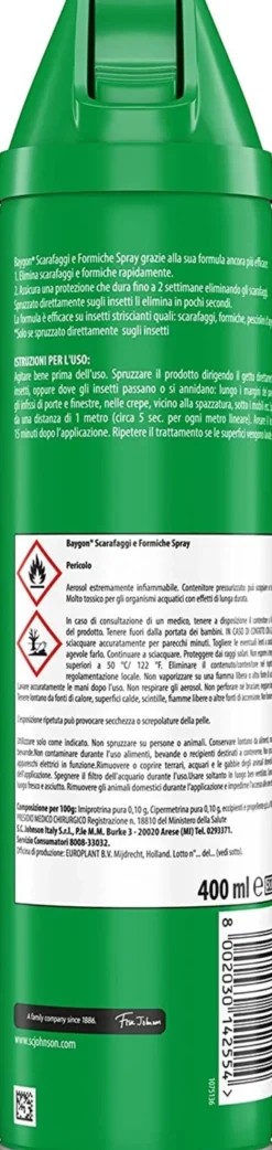 Insetticida Baygon PLUS Spray contro scarafaggi e formiche 400ml