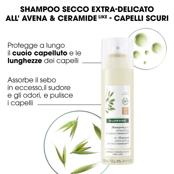 KLORANE SHAMPOO SECCO EXTRA DELICATO AVENA&CERAMIDE CAPELLI SCURI 150 ML