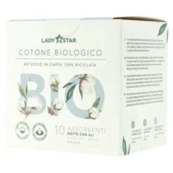 LADYSTAR ASSORBENTI ESTERNI 100% COTONE BIO NOTTE ALI 10 PEZZI