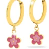 MJ POST 487 ORECCHINO DEFINITIVO MEDICAL JEWELS CERCHIO CON FIORELLINO PENDENTE ROSA