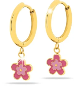 MJ POST 487 ORECCHINO DEFINITIVO MEDICAL JEWELS CERCHIO CON FIORELLINO PENDENTE ROSA