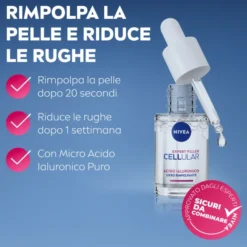 Nivea Cellular Expert Filler Siero Viso Acido Ialuronico Rimpolpante 15 ml, antirughe e rassodante