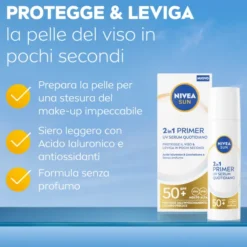 Nivea Sun 2in1 Primer UV Serum Quotidiano SPF50+ 30 ml, Siero viso con protezione solare SPF 50+