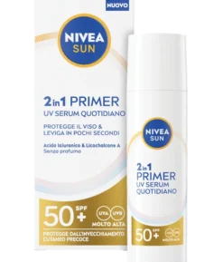 Nivea Sun 2in1 Primer UV Serum Quotidiano SPF50+ 30 ml, Siero viso con protezione solare SPF 50+