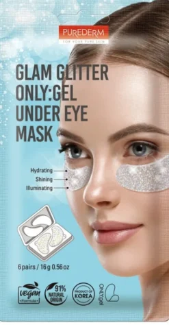 PUREDERM FOR YOUR PURE SKIN AZZURRO MASCHERA CONTORNO OCCHI IN HYDROGEL CON GLITTER 6 PAIA