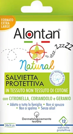 Salviette Alontan Natural repellenti insetti, 12 pezzi