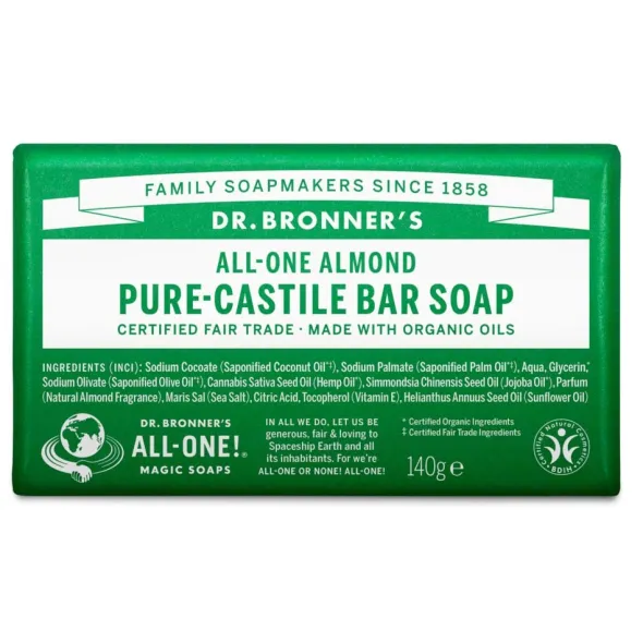 Sapone Dr. Bronner's Almond in pane con olio mandorla, 140g