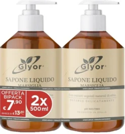 Sapone Liquido Glyor Marsiglia mani e viso, 2 pezzi