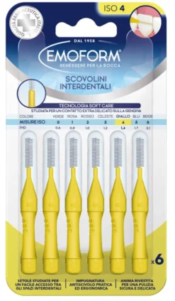 Scovolino interdentale Emoform ISO 4 giallo, tecnologia Soft Care