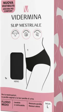 Slip Mestruale Vidermina vita alta nero, taglia L