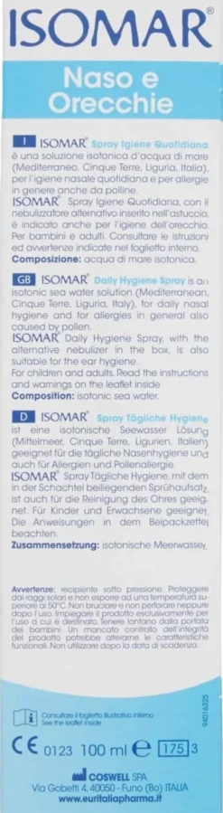 SOLUZIONE ACQUA DI MARE ISOMAR SPRAY IGIENE QUOTIDIANA 100 ML