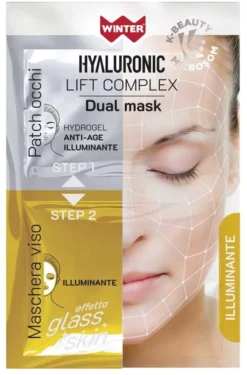 WINTER HYALURONIC LIFT COMPLEX DUAL MASK ILLUMINANTE PATCH OCCHI HYDROGEL + MASCHERA VISO GLASS SKIN